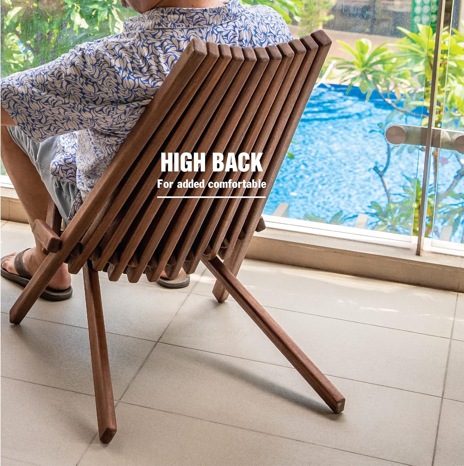 Melino Folding Wooden Outdoor Chairs - Low Profile, Acacia Wood Outdoor Lounge Chair, Stylish Wooden Folding Chair, Cinnamon - Great Wooden Patio Chair, Acacia Wooden Folding Chair for Your Home