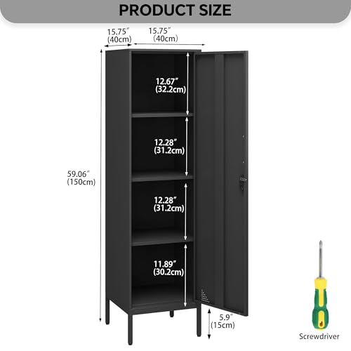 Metal Locker, Storage Cabinet with Digital Lock, Steel File Cabinet with 3 Adjustable Shelves for School, Living Room, Bedroom, Office (Green)