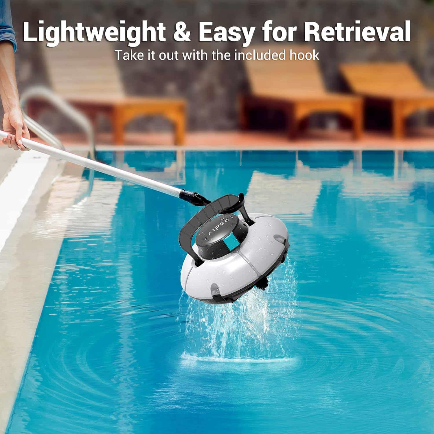 (2022 Upgrade) AIPER Cordless Robotic Pool Cleaner, Pool Vacuum with Dual-Drive Motors, Self-Parking, Lightweight, Perfect for Above/In-Ground Flat Pools up to 35 Feet (Lasts 50 Mins) - Seagull 600