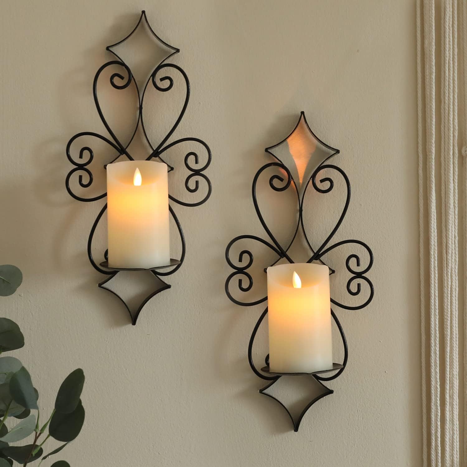 NIKKAPOETRY Wall Candle Sconces Holder Set of 2- Metal Candle Wall Sconces for Living Room Bedroom Dining Room Wall Decorations ,Black