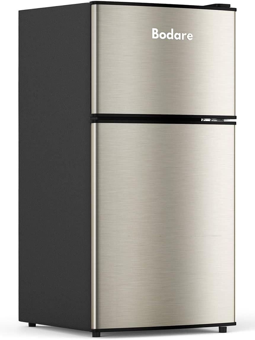 Mini Fridge with Freezer Quite: 3.2 Cu.Ft Mini Refrigerator with 2 Doors - Small Refrigerator Energy-Efficient Compact Refrigerator - Small Fridge for Bedroom Dorm Office Apartment (Champagne)