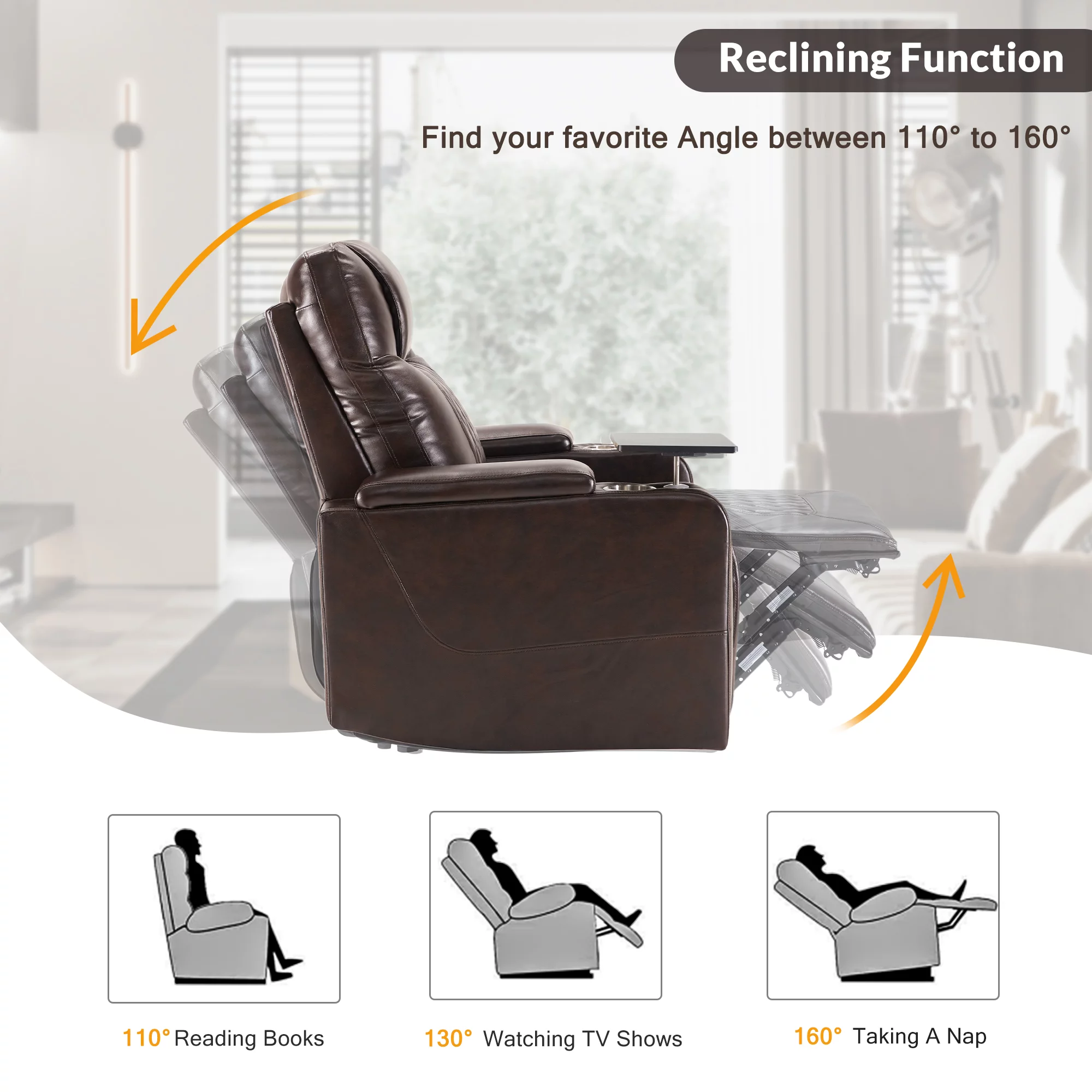 Power Motion Recliner with Cup Holders Ambient Lighting, USB Charge Port, 360 Swivel Tray Table, Hand in-Arm Storage, Gaming Recliner Chair