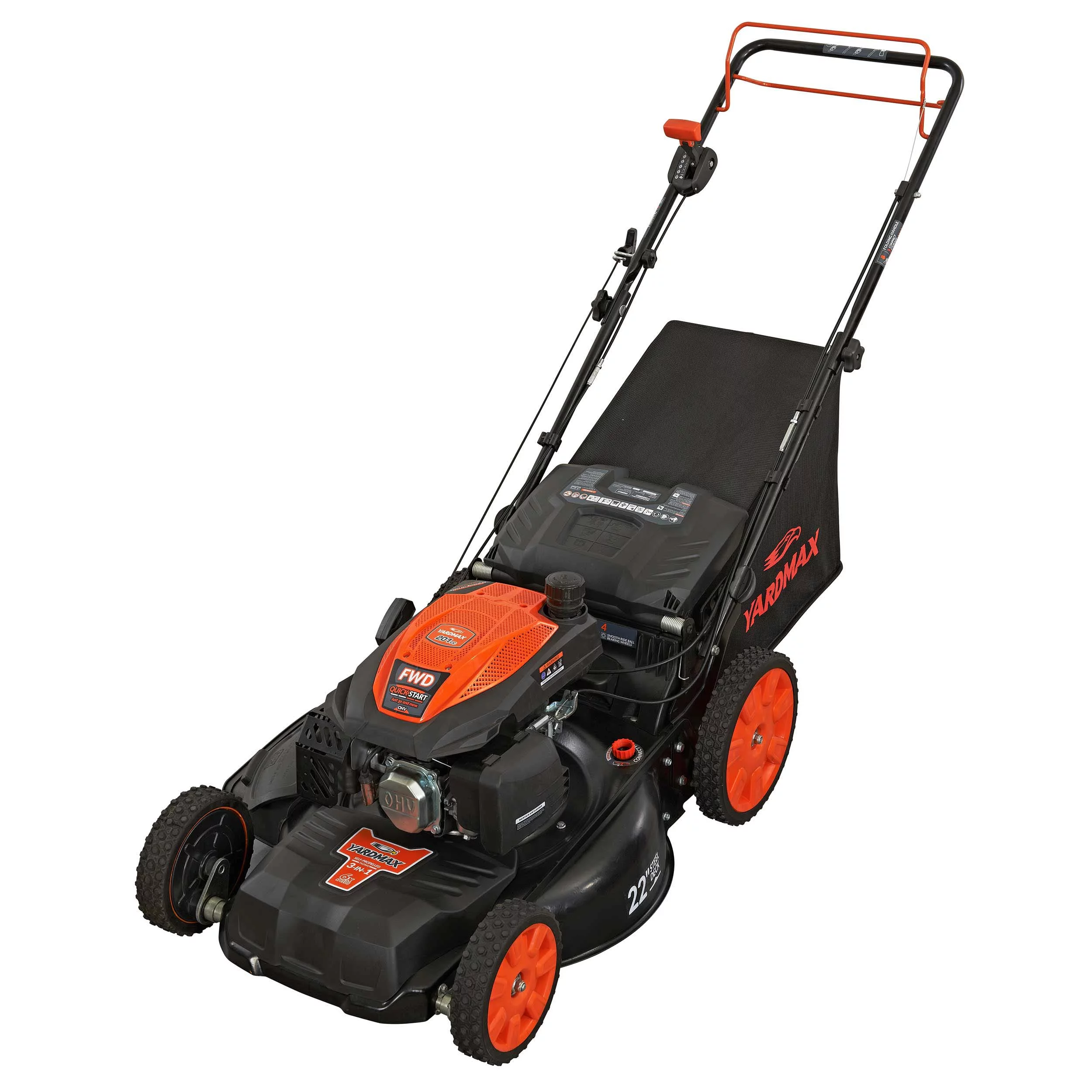 Yard Max 22 in. 201cc SELECT PACE 6 Speed CVT High Wheel FWD 3-in-1 Gas Walk Behind Self Propelled Lawn Mower