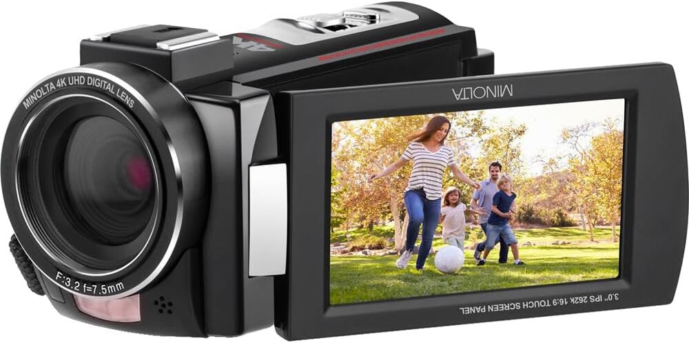 Minolta MN4K25NV 4K Ultra HD 30 Mega Pixels Night Digital Vision Video Camcorder (Black) Bundle with 128GB Memory Card + Camera Tripod + LED light + More Accessories