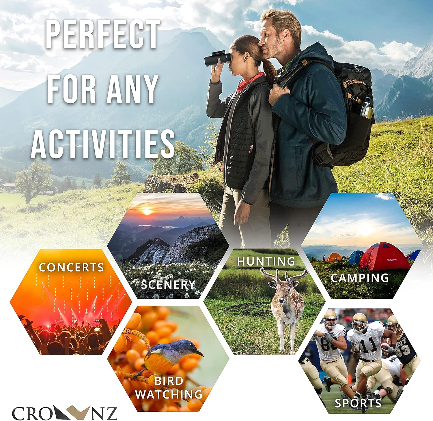 Crownz Monocular Telescope Day Low Night Vision High Power Monocular with Quick Smartphone Holder Tripod BAK4 Prism Dual Focus for Bird Watching Hunting Camping, Waterproof Fog Proof Shockproof Scope