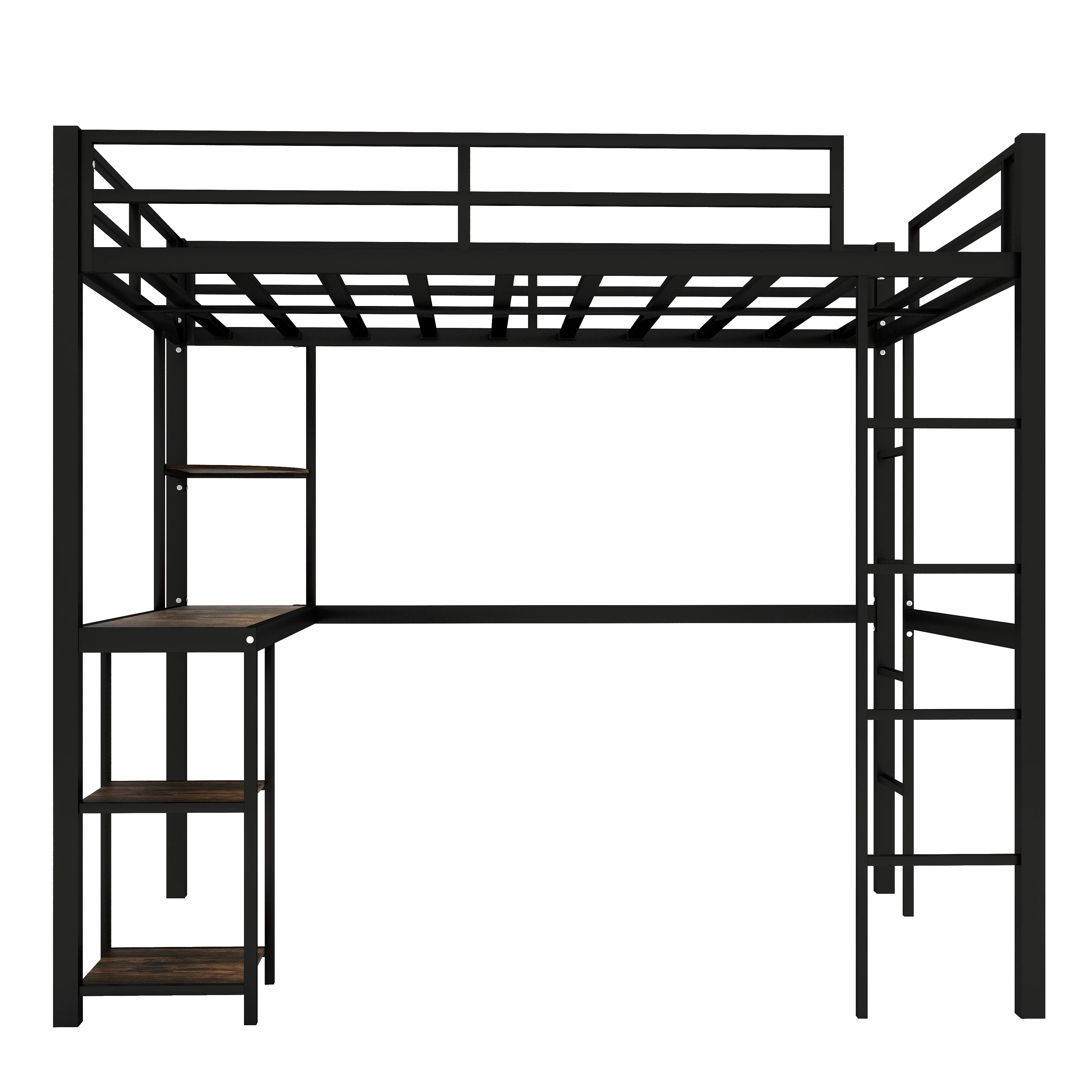 Bellemave Full Size Loft Bed with Desk and Shelves, Metal Heavy-Duty Steel Loft Bed Frame Built-in Ladder for Boy Girls Teens Kids Adults(Black）