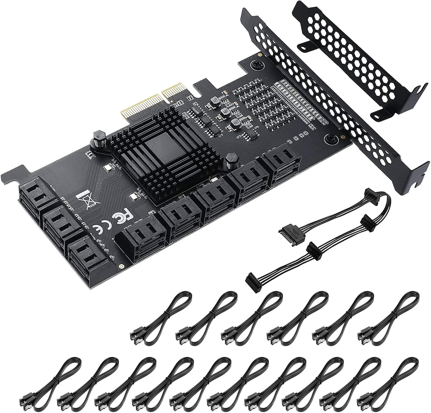 YUNKOZAND 4X PCIE SATA Card 8 Ports,with 8 SATA Cables,PCIE to SATA 3.0 6 Gbps Controller,PCIE SATA Expansion Card,PCIE SATA Controller Card,ASM1166+JMB575 Chips (8 Ports SATA-4X)