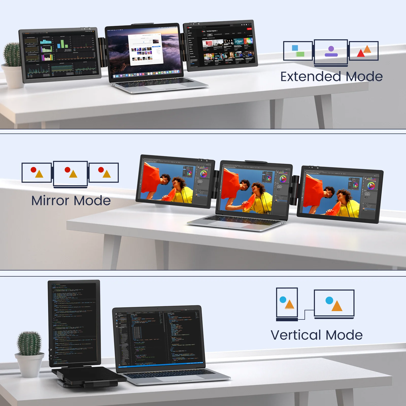 Limink Laptop Screen Extender Triple Extended Monitor for 13 to 16 inch Laptop Display Attachable Portable Travel Monitor Gaming Monitor 12inch Dual Screen 1080P Plug & Play No Need Driver