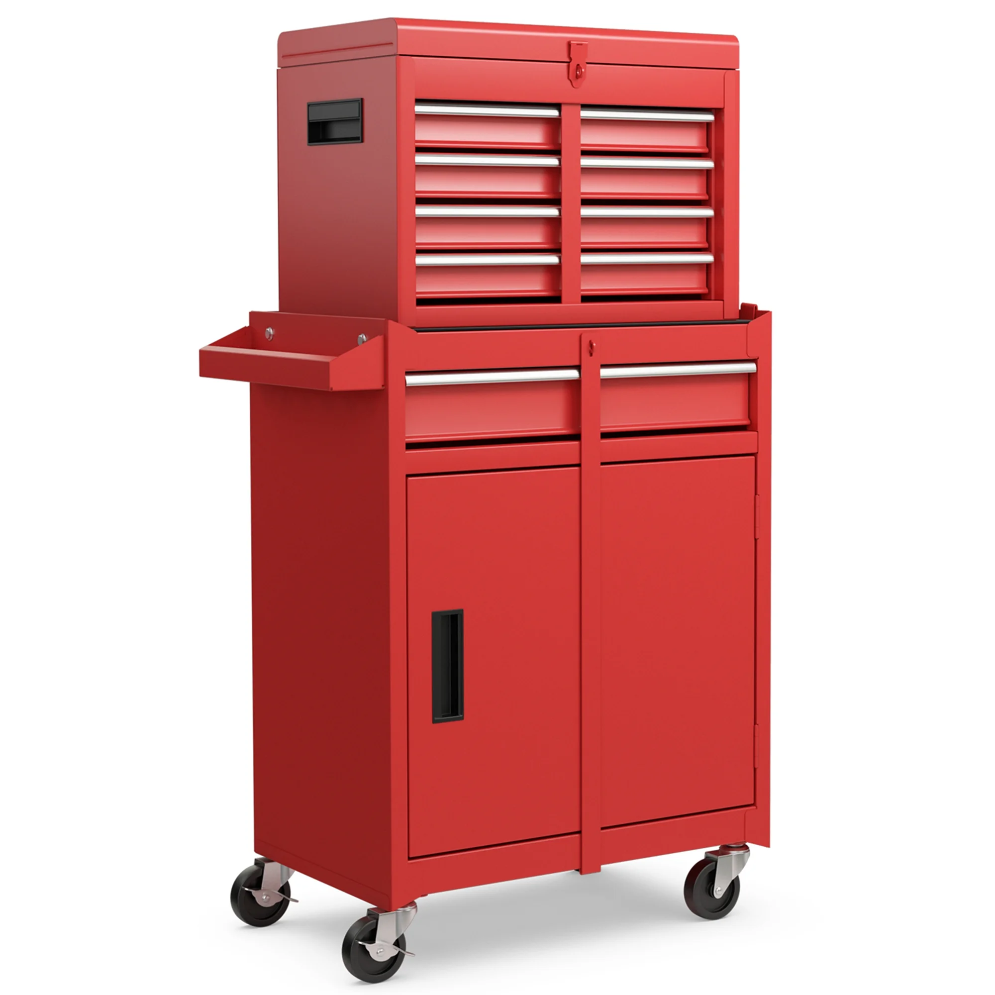 Costway 5-Drawer Rolling Tool Chest Cabinet Metal Tool Storage Box Lockable with Wheels Red