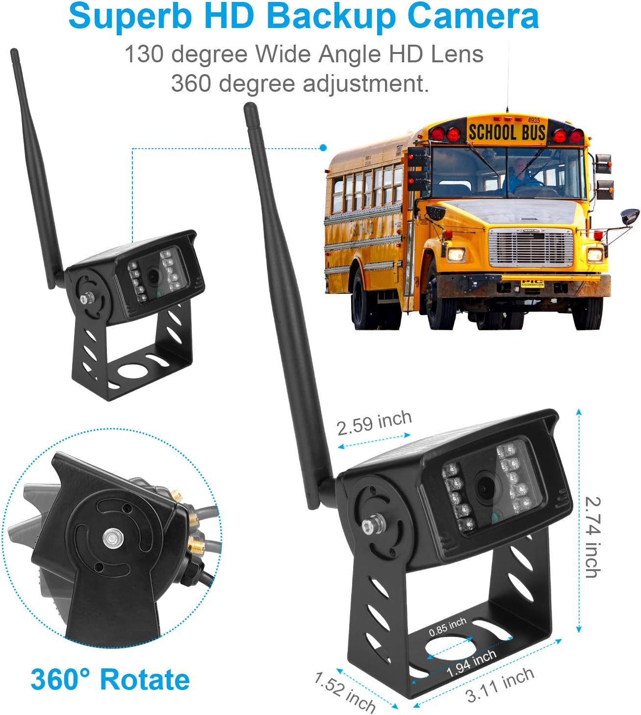 Truck Bus Digital Wireless Backup Camera Monitor System Kit, 7 inch DVR Monitor+HD IP69K Waterproof Night Vision Rear View Reverse Camera for Van Trailer 5th Wheel Pickup RV Campers Motor Home Boat