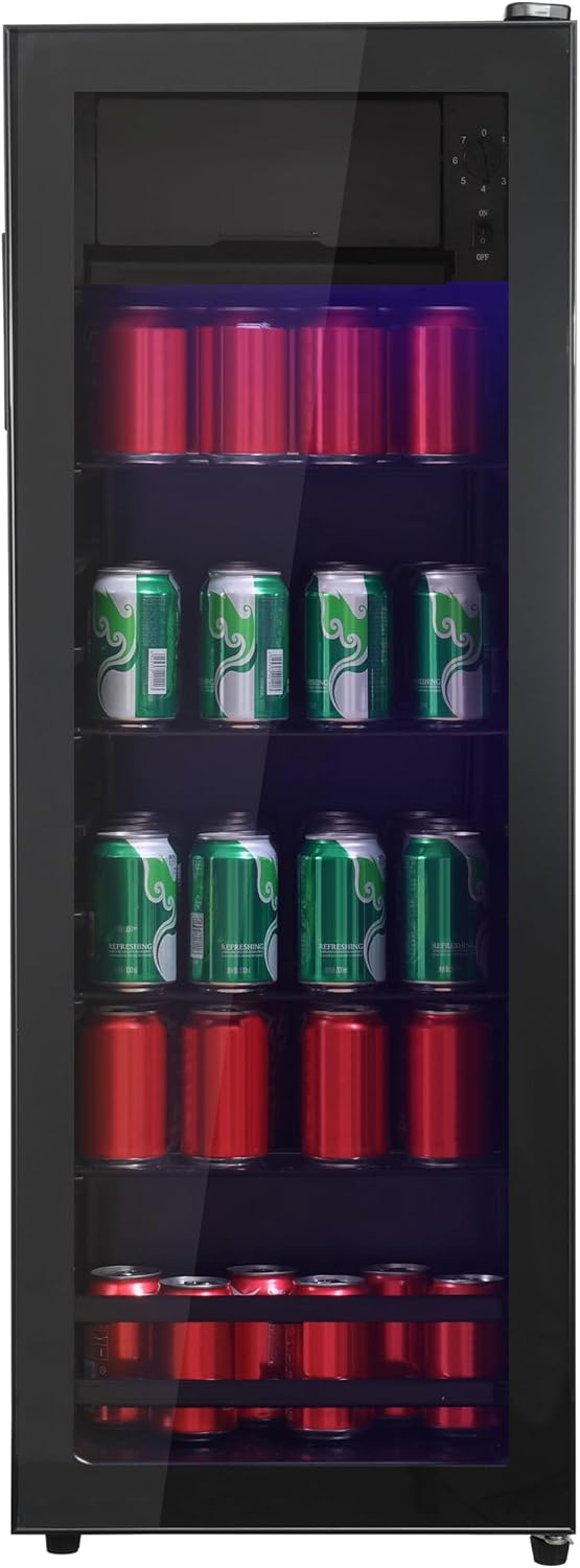 4.5Cu.ft mini fridge, 0.3Cu.ft freezer, up to 94 cans of soda, beer or wine. Silent, high-efficiency and energy-saving compressor, LED lighting, 16.10"×15.70"×43.10", home, RV, apartment, office, etc.