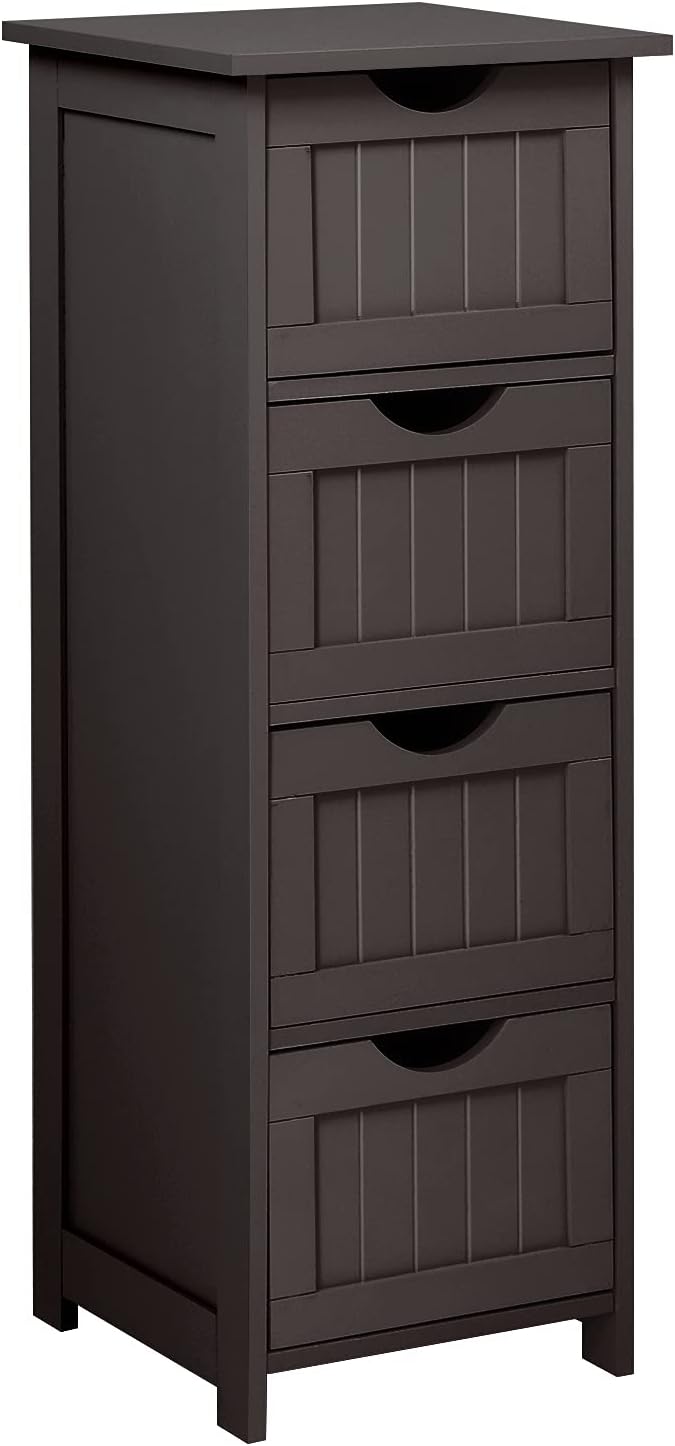 VINGLI Bathroom Storage Cabinet White Wooden Freestanding Slim Bathroom Floor Cabinet Side Organizer with 4 Drawers Storage Unit for Bathroom Livng Room Kitchen Office Hallway Entryway