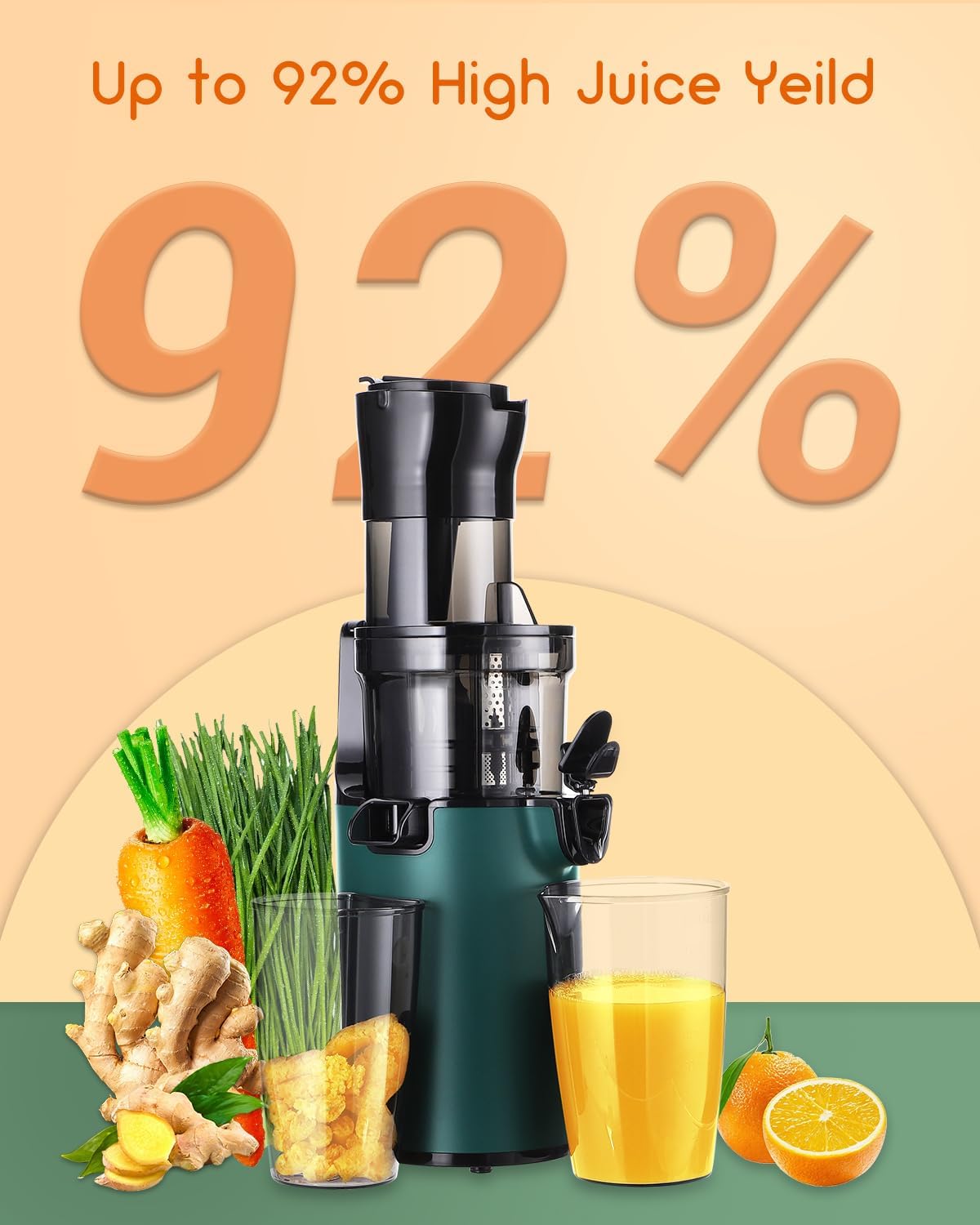 Cold Press Juicer Machines- Compact Slow Masticating Juicer,Up to 92% Juice Yield 3.1" Wide Chute for High Nutrient Fruits Vegetables Easy Clean with Brush Pulp Measuring Cup Reverse