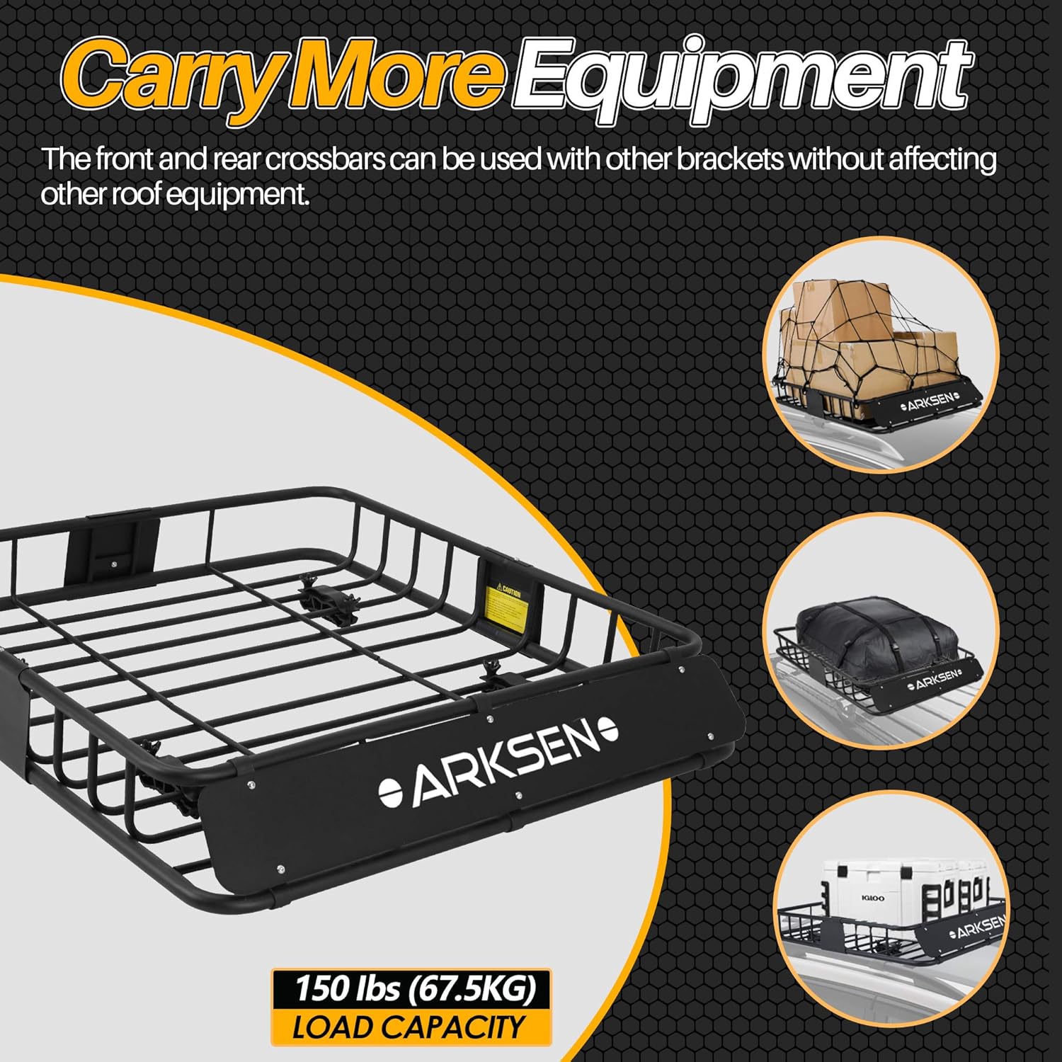 ARKSEN 84 Inch Universal Roof Rack Cargo Basket with Extension Soft-Shell Rooftop Cargo Carrier with Waterproof Car Roof Bag for SUV, Trucks, & Cars - Black