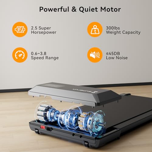 Superun Walking Pad Treadmill,Under Desk Treadmills for Home & Office,Portable 2.5 HP Treadmill with Remote Control&Smart Motion APP,300 Lbs Capacity
