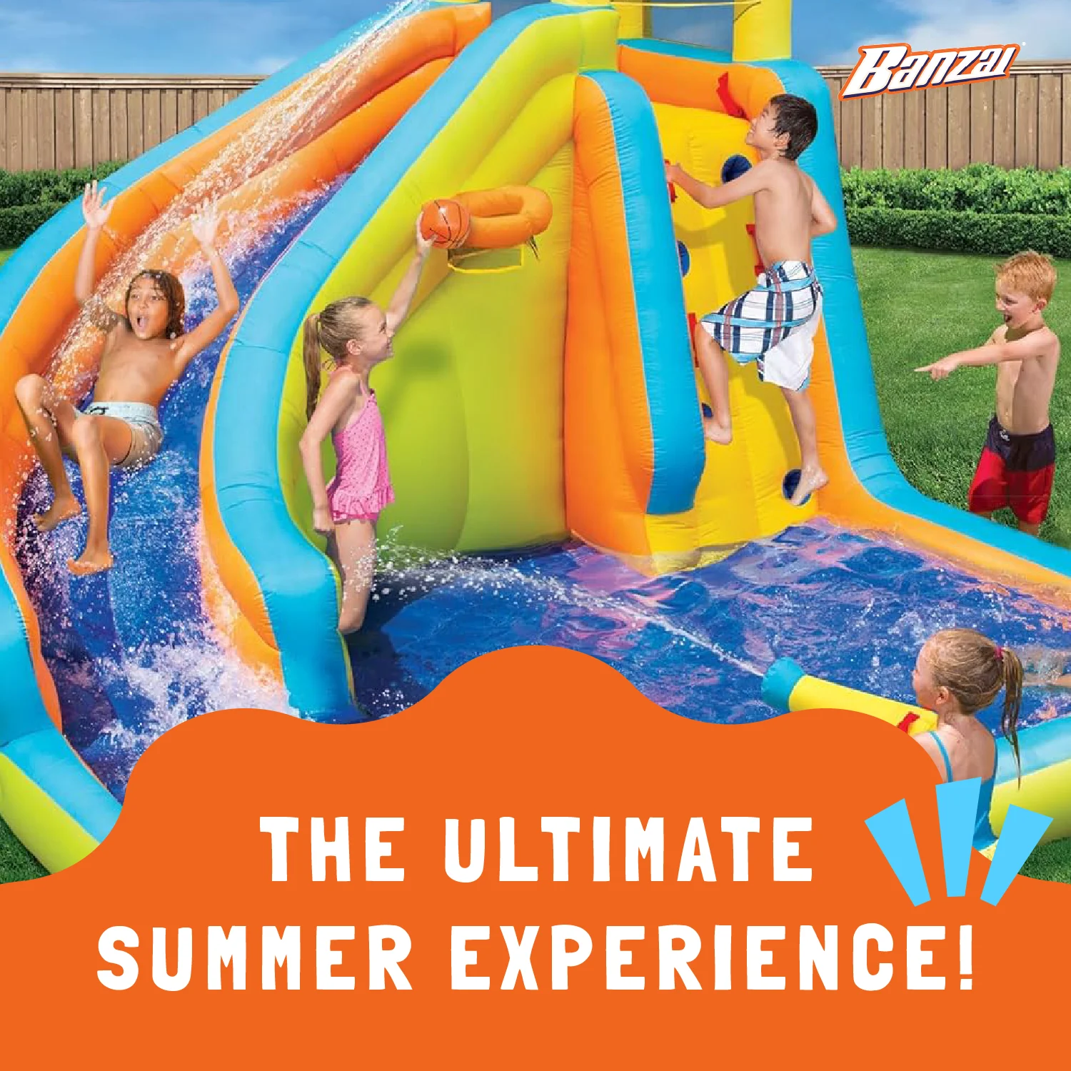Banzai Splash 'N Blast Outdoor Backyard Inflatable Water Slide Splash Park