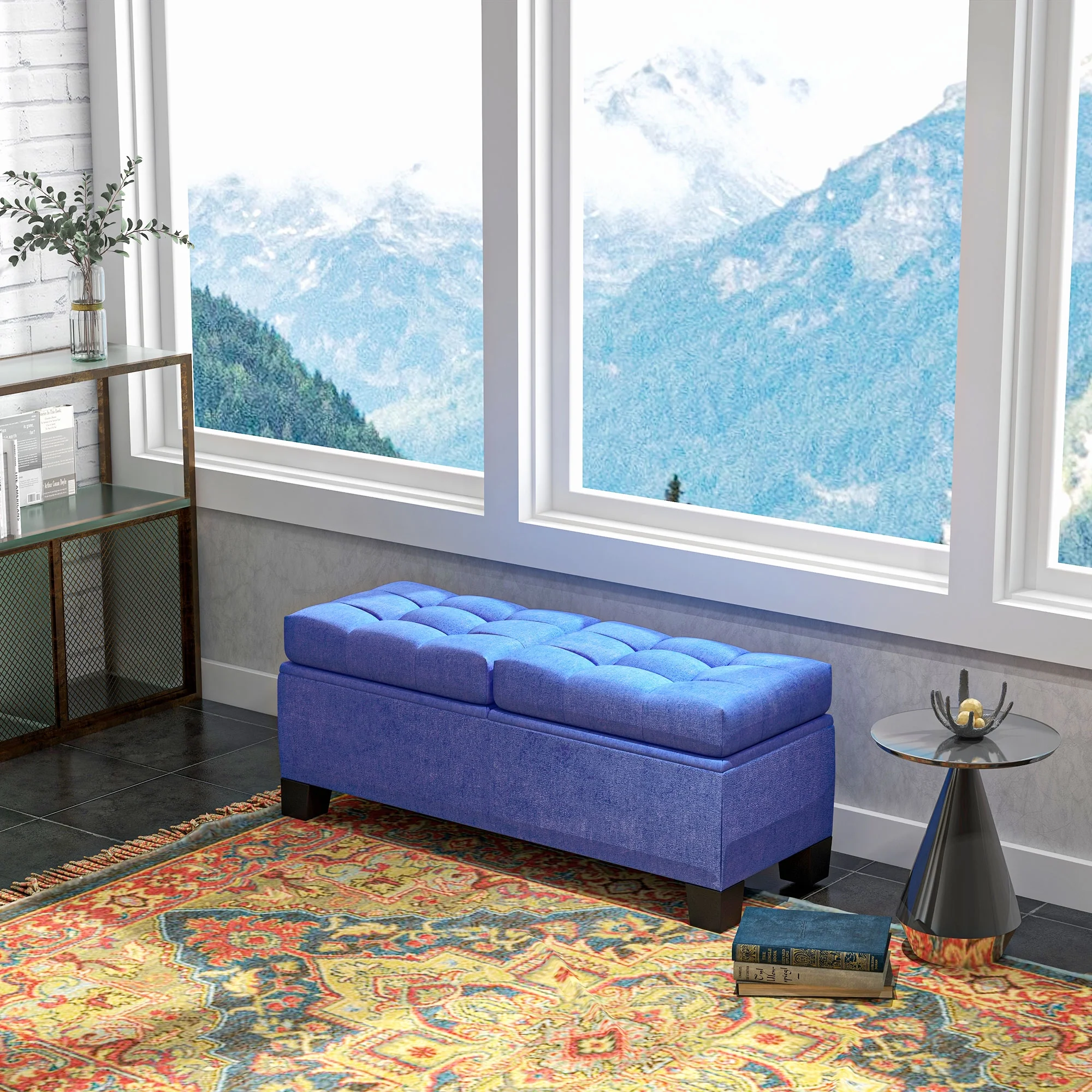 HOMCOM Storage End of Bed Bench, Upholstered Bench with Steel Frame, Blue