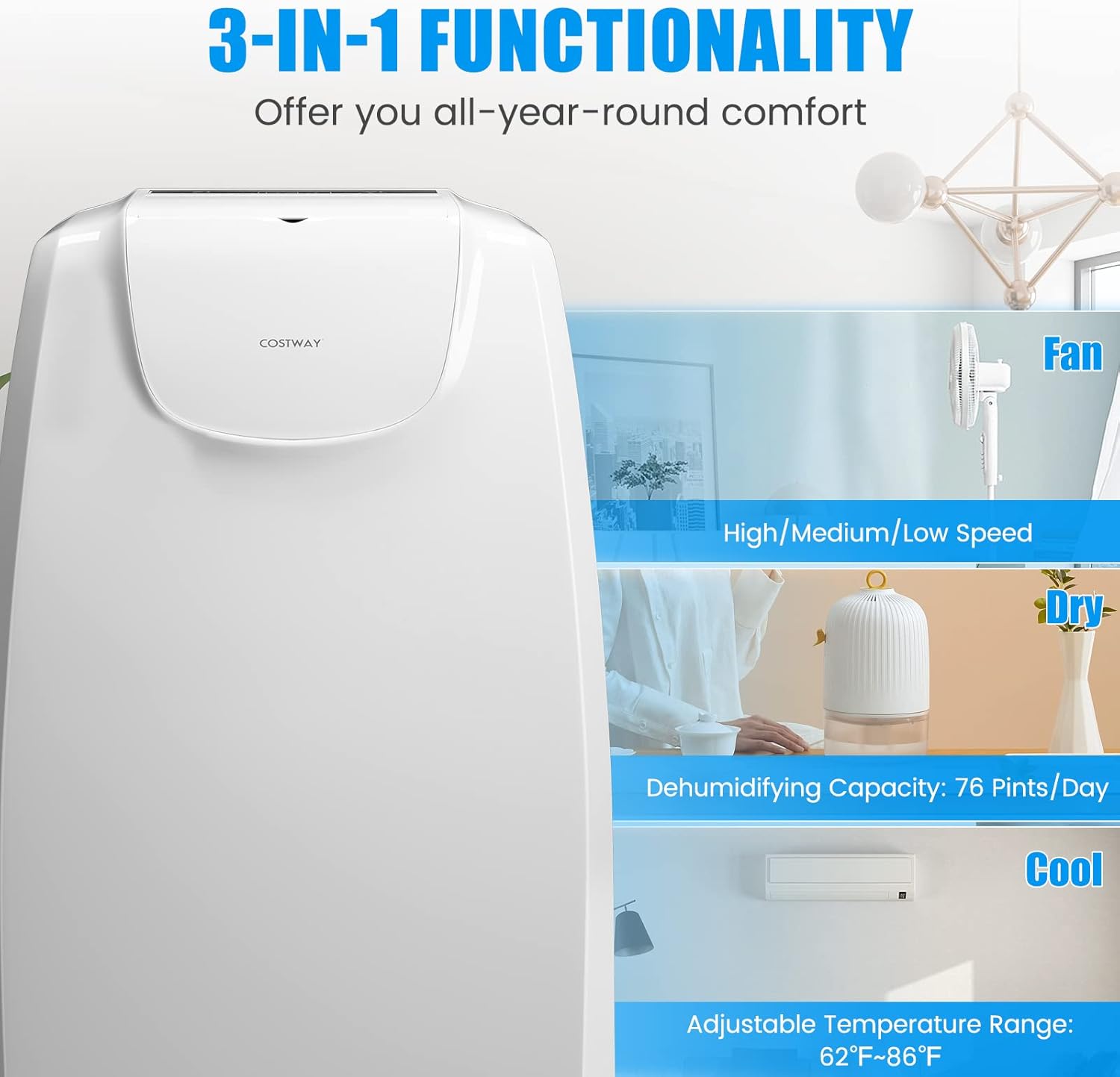 COSTWAY 11,500 BTU Portable Air Conditioner, with Dual Hose, Remote Control, Powerful AC Unit Rooms up to 400 Sq.Ft. with Dehumidifier, Fan, Sleep Mode, 24H Timer & Window Installation Kit