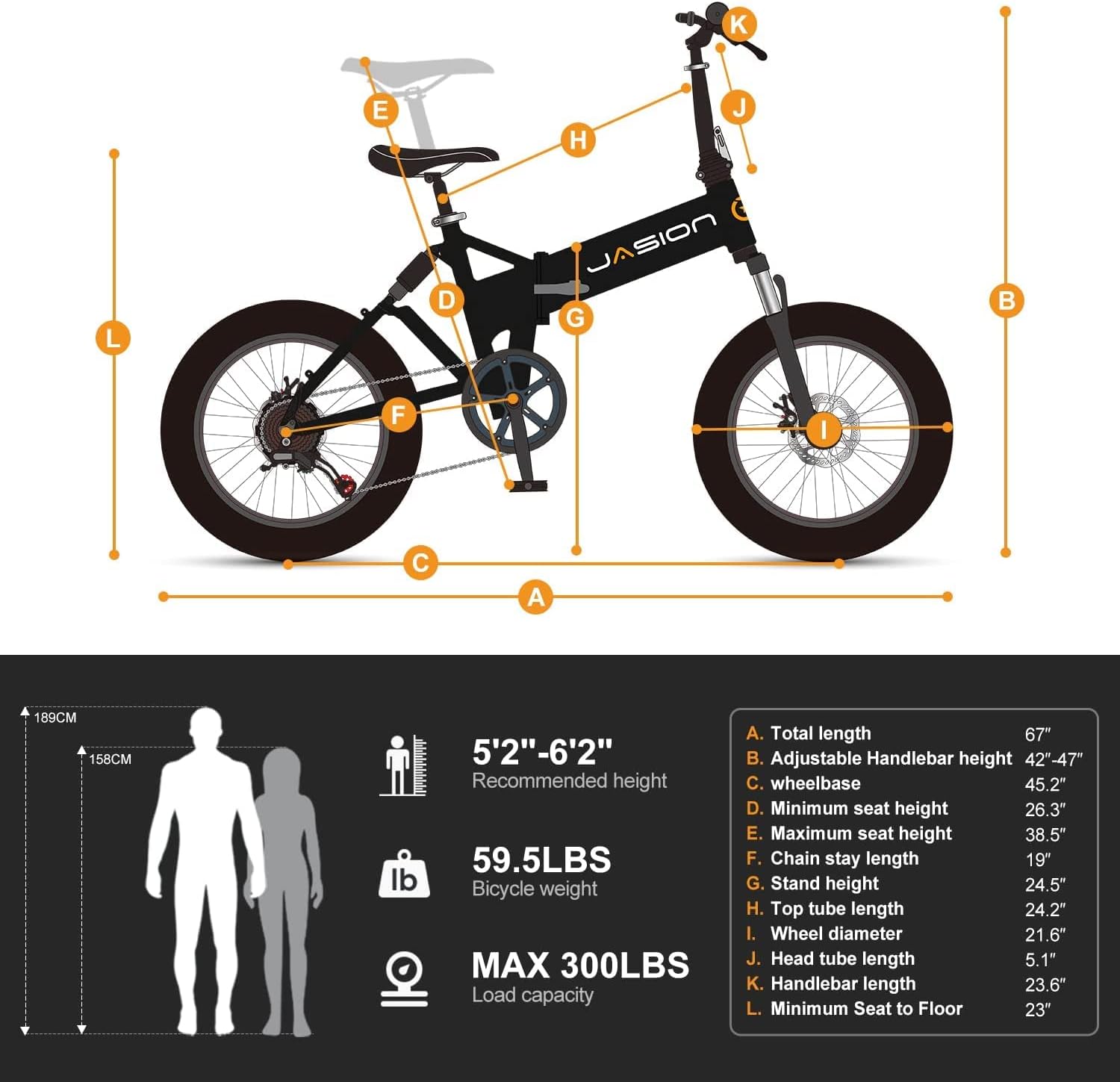 Jasion EB7 Electric Bike for Adults, 500W Motor 26MPH Max Speed, 48V 10AH Removable Battery, 20" Fat Tire Foldable Electric Bike with Dual Shock Absorber, and Shimano 7-Speed Electric Bicycles
