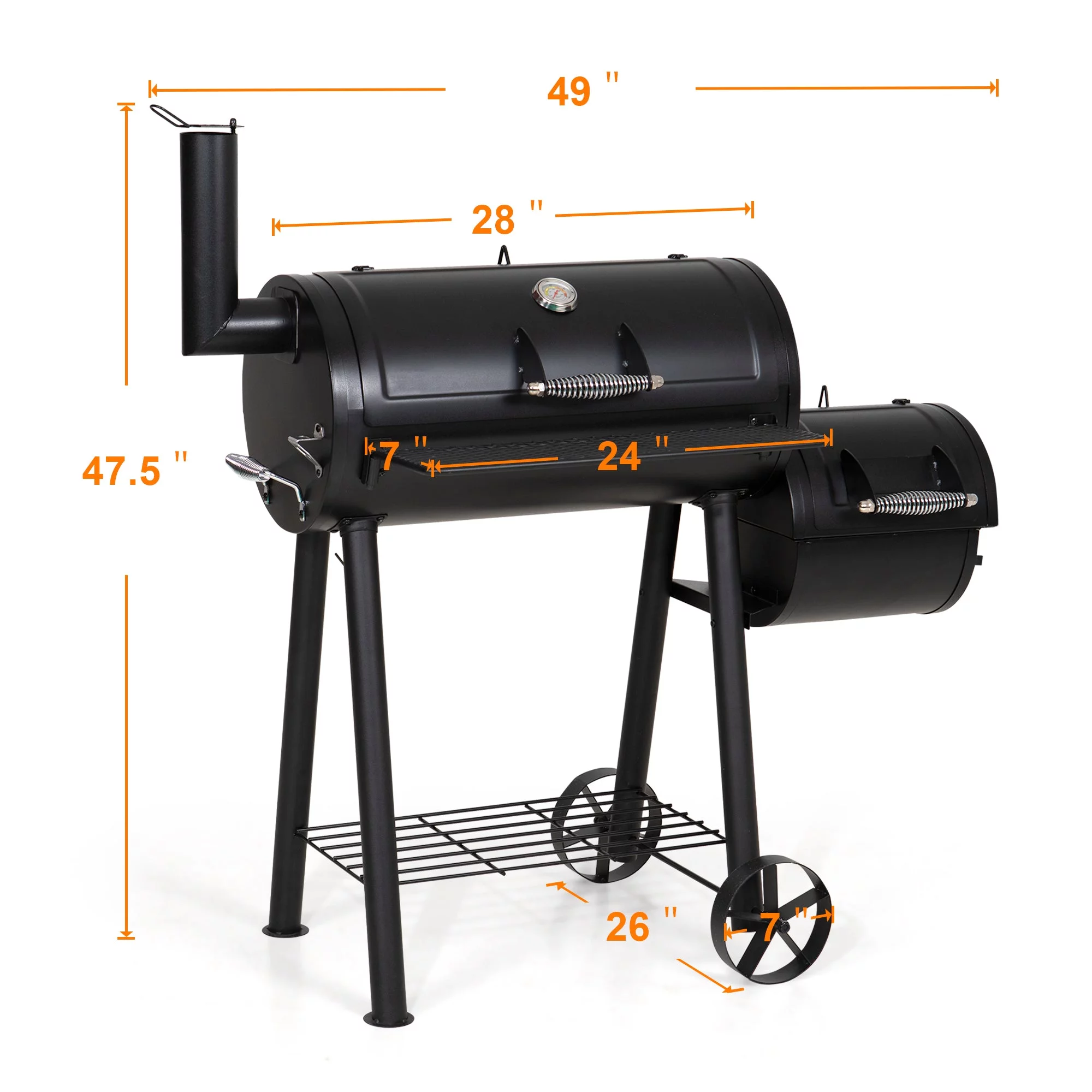 Alpha Joy Steel BBQ Charcoal Grill with Offset Smoker in Black