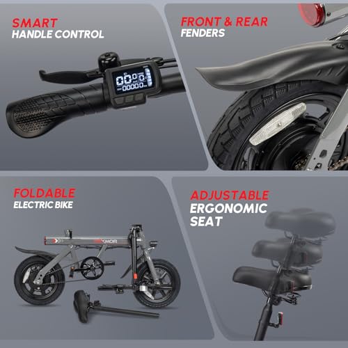 PEXMOR Electric Bike for Adults, 350W Motor (Peak 500W) Ebike 36V 6AH Battery, 14" Folding Commuter City Electric Bicycle for Adults/Teens, Complies to UL2849
