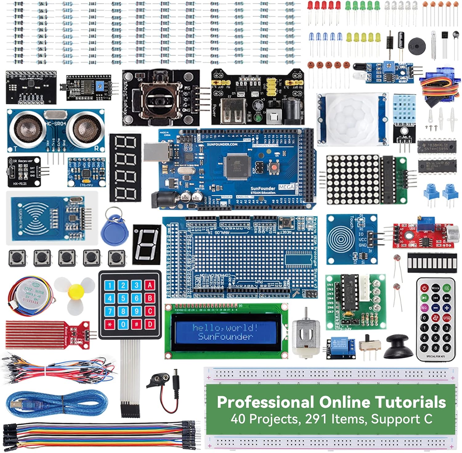 SunFounder Project The Most Complete Electrnoics Starter Kit Compatible with Arduino Mega 2560 R3 Mega328 Nano, 40 Tutorials Included Pack of 2