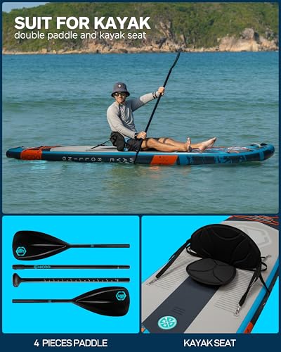 11'6''×34"×6" Extra Wide Inflatable Paddle Board, Stand Up Paddle Board, Sup Board with 3 Removable Fins, 10L Waterproof Bag, 16 D-Rings, Backpack, Hand Pump, Floating Paddle, Safety Leash
