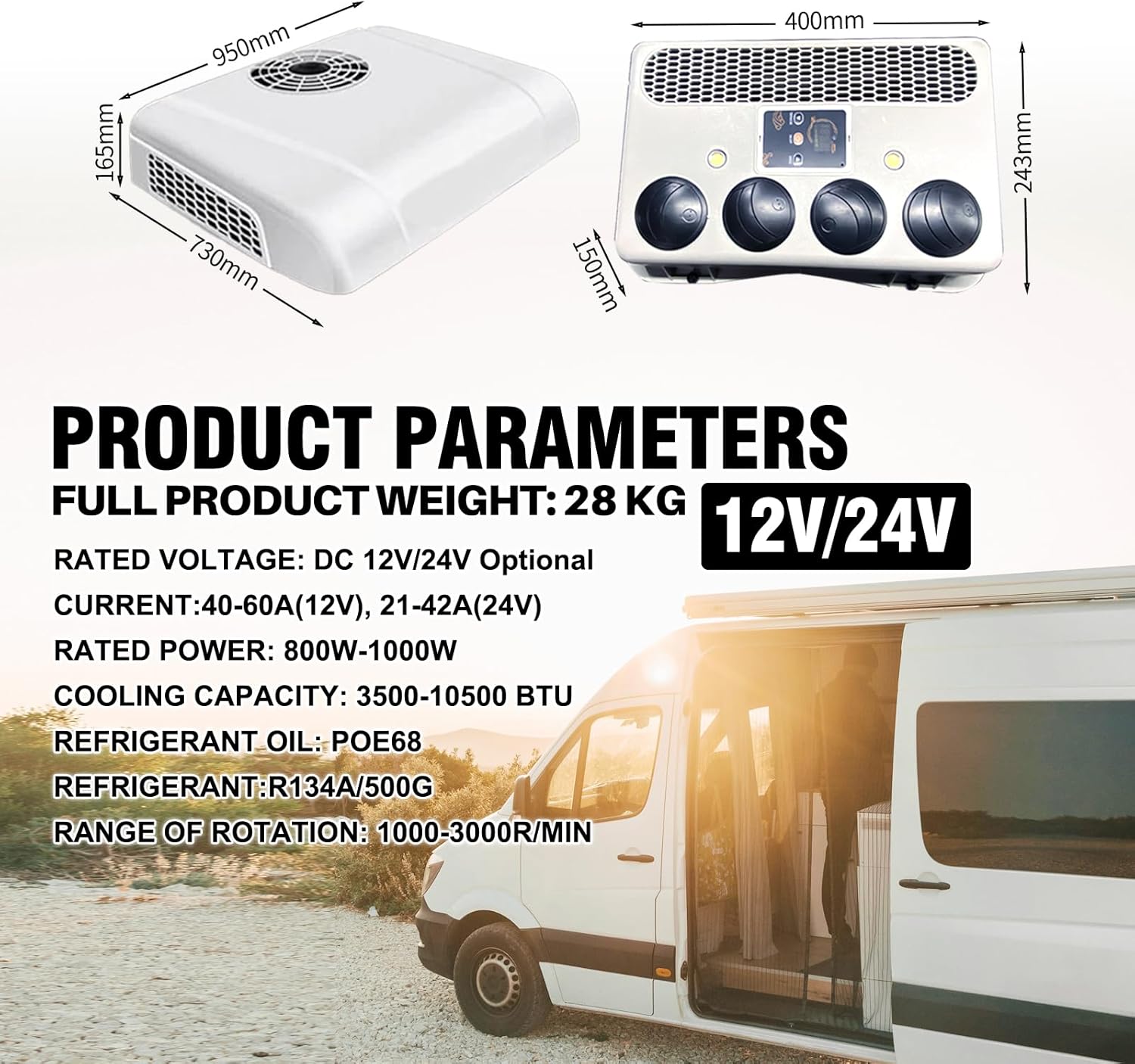 RVpligo RV Air Conditioner,12V Electric Roof Air Conditioner 13500 BTU Remote Control Integrated, Suitable for Automotive RV Truck Camper Rooftop A/C Unit