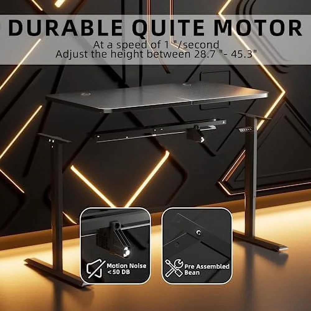 HJZBNONE Electric Height Adjustable Standing Desk 55 x 24 Inches Sit Stand Up Desk Memory Preset Computer Gaming Desk T-Shaped Bracket for PC Gamer  Carbon Black