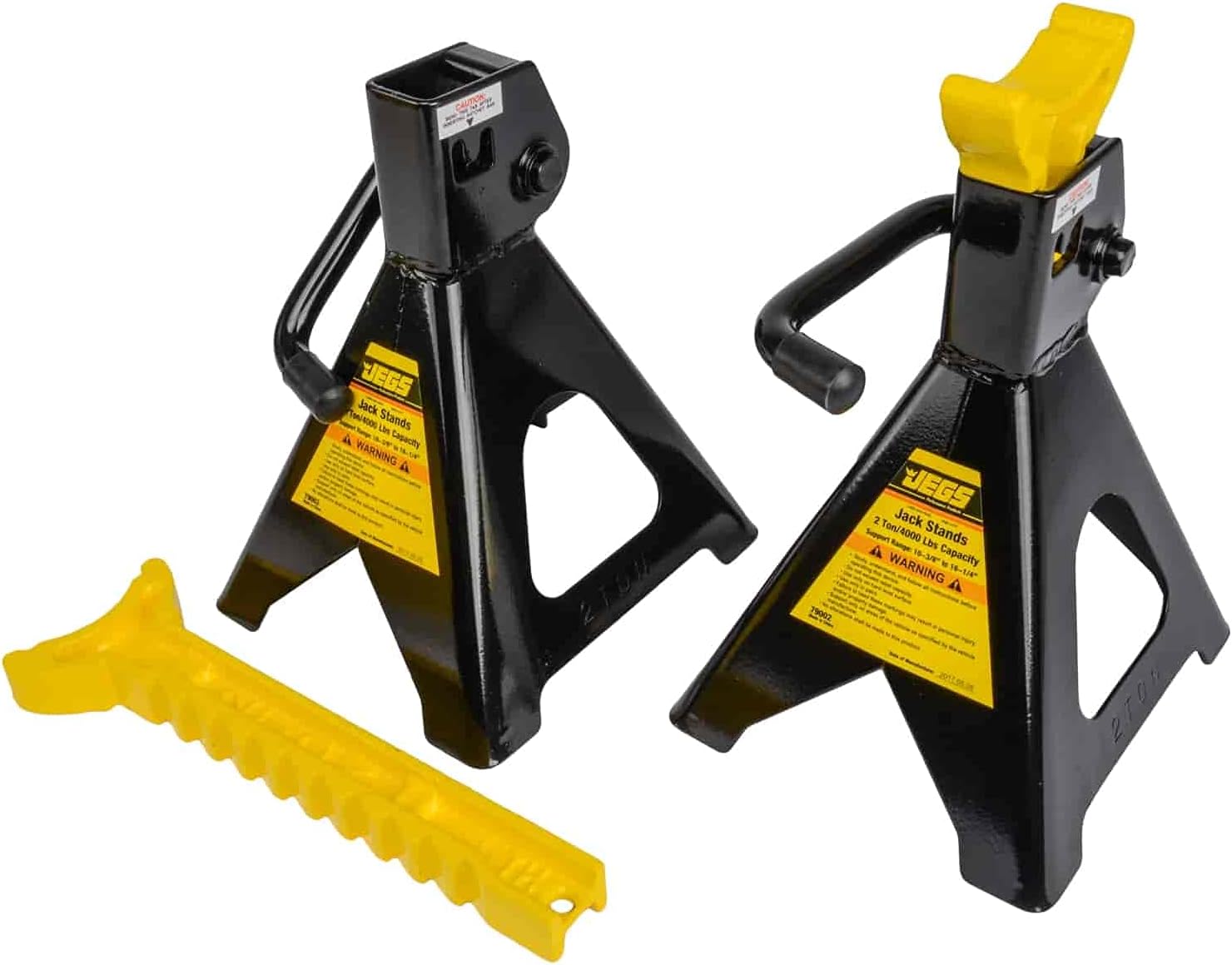 JEGS Hydraulic Utility Floor Jack and Jack Stands | 2-Ton Capacity | Heavy Gauge Steel Frames | Powder Coated Black and Yellow | Heavy Duty Caster Wheels on Floor Jack