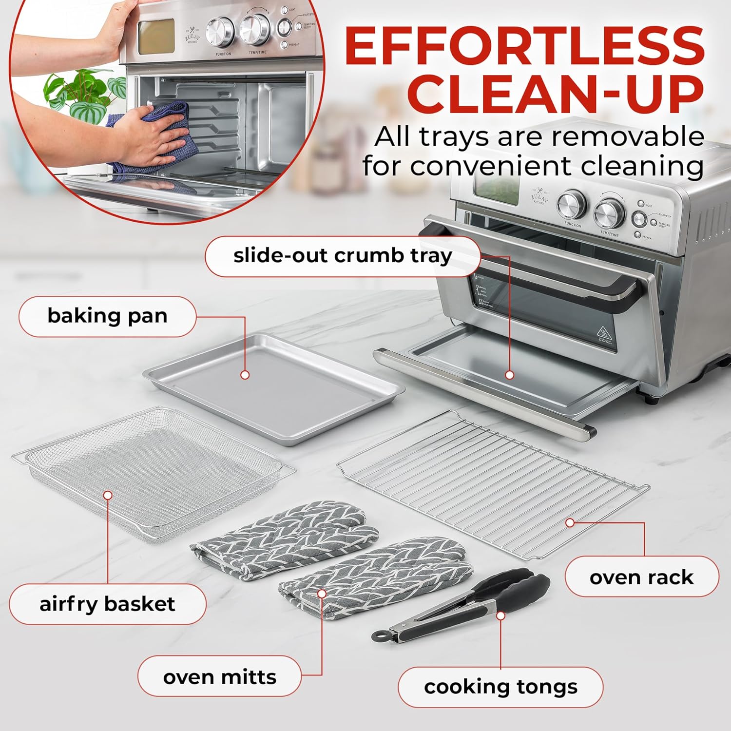 Zulay Large Countertop Air Fryer - Stainless Steel Airfryer Toaster Oven Combo with 21 Functions - 26.4Qt Capacity Stainless Steel Convection Oven with Toast, Bake, Rotisserie & Dehydrate Options