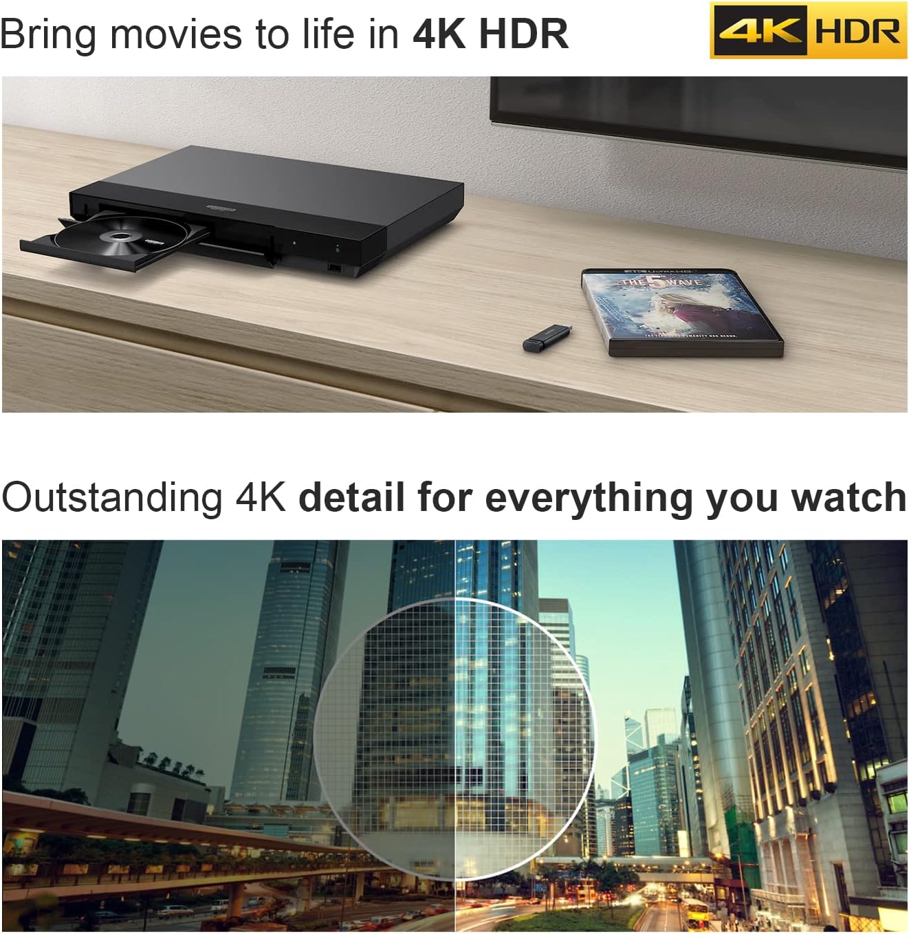 Sony 4K Upscaling 3D Home Theater Streaming Blu-Ray DVD Player with Wi-Fi, Includes HDMI Cable, Official Sony Remote, and Cloth
