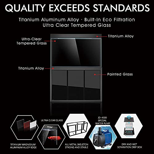 JAJALE Aquarium Fish Tank LED Light Pump Freshwater Filter Upright Fishtank Stand Bundle Ultra Clear Tempered Glass with Complete Aquarium Setup