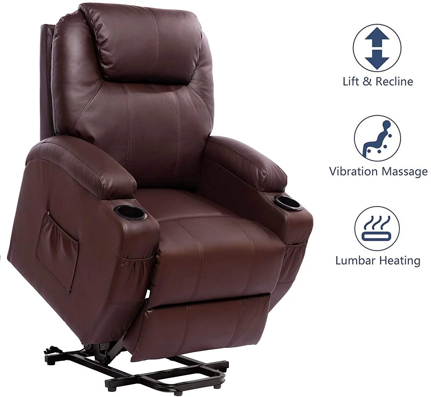 Polar Aurora Living Room Power Lift Massage Recliner Chair for Elderly PU Leather Heated Recliner Ergonomic Lounge Vibratory Massage Function with Cup Holders/Heating/Remote Control