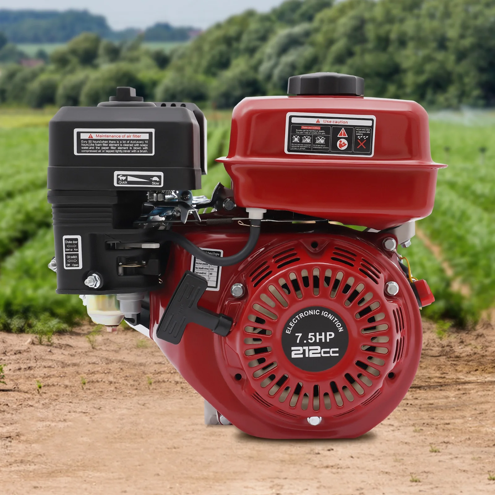 Pull Start Gas Engine 7.5 HP Motor 4 Stroke Gas Powered Engine Portable Air Cooling Engine - Curated Treasures Market