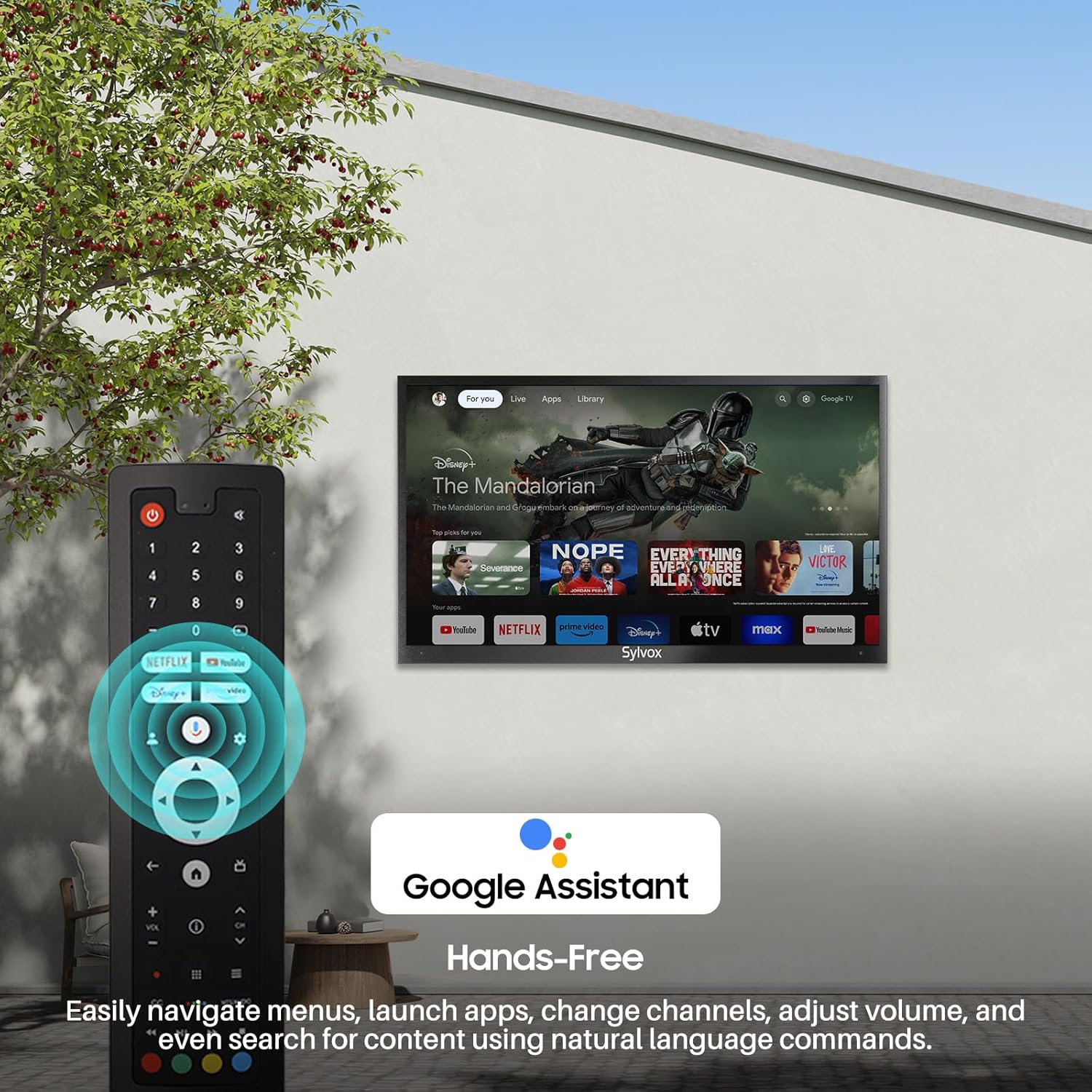 SYLVOX Outdoor TV, 43'' QLED Smart TV, IP55 Waterproof, Dolby Atmos HDR 10, Voice Remote,1000nits Weatherproof Television, Chromecast Built-in for Deck, Patio or Garden(Deck Pro QLED 2.0)