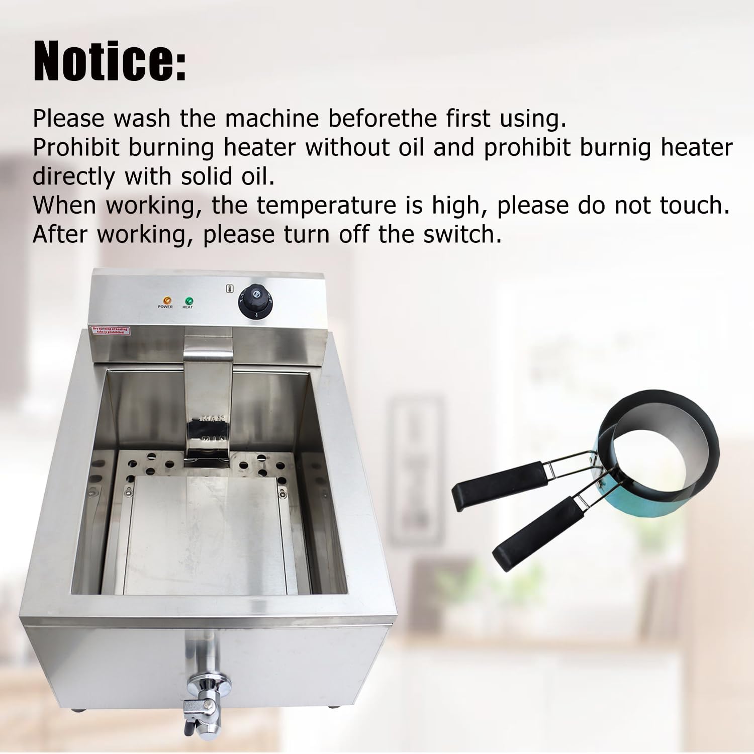 110V Industrial Shallow Funnel Cake Deep Fryer Stainless Steel Single-cylinder with 2 Rings
