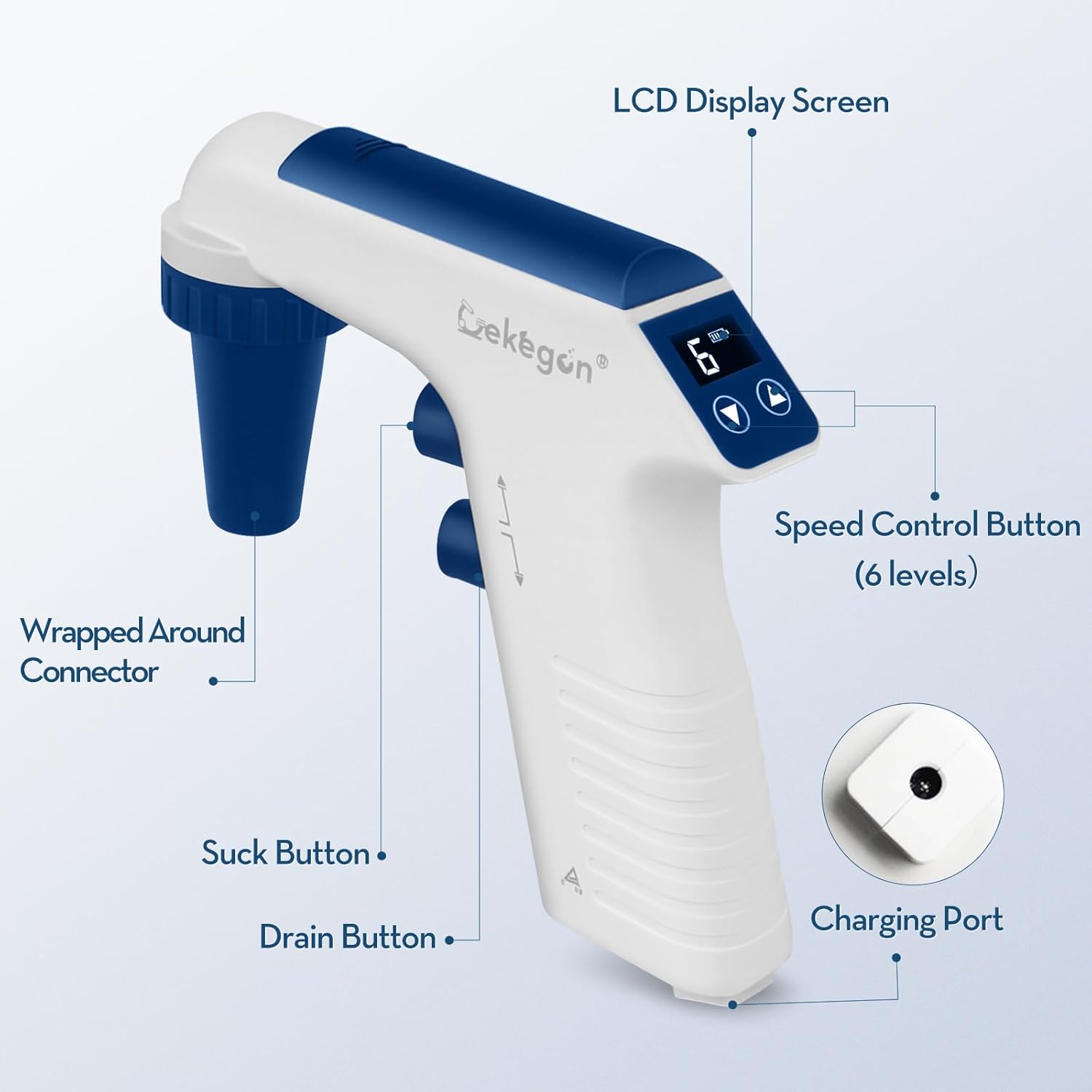Electric Pipette Controller 0.1-100ml, Digital Pipettors for Experiments, Lab, Automatic Pipette Filler with 6 Adjustable Speed