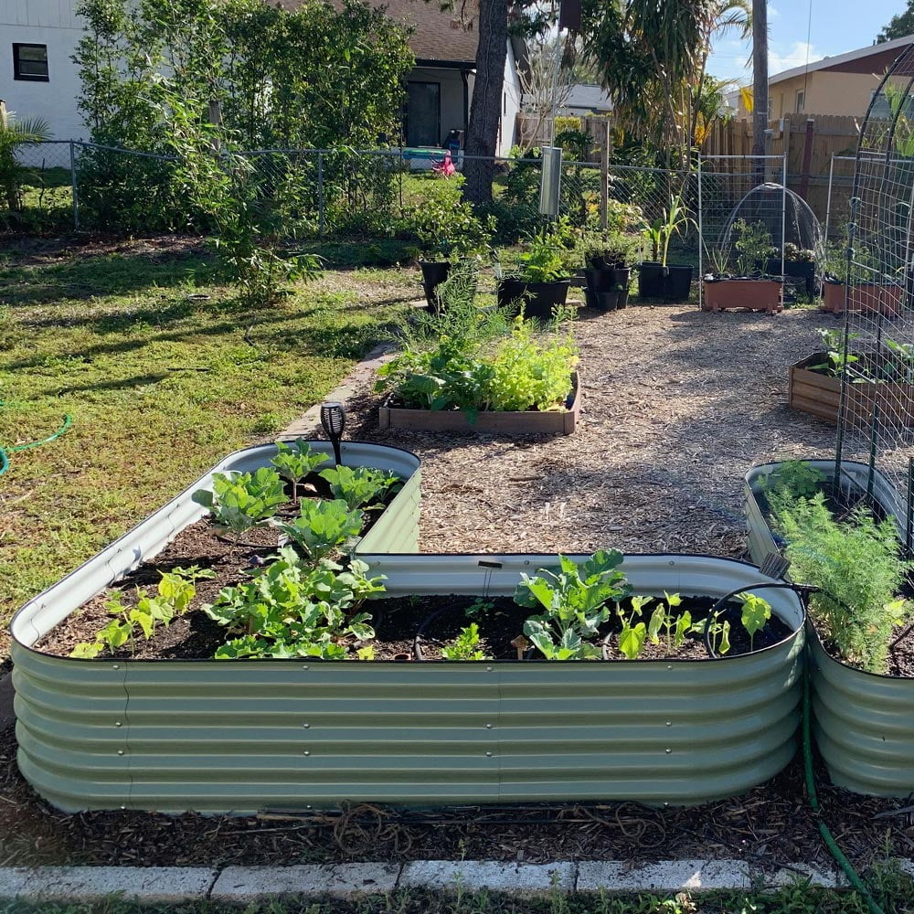 VEGEGA 17" Tall L-Shaped Modular Corrugated Metal Raised Garden Beds Large Size - Green