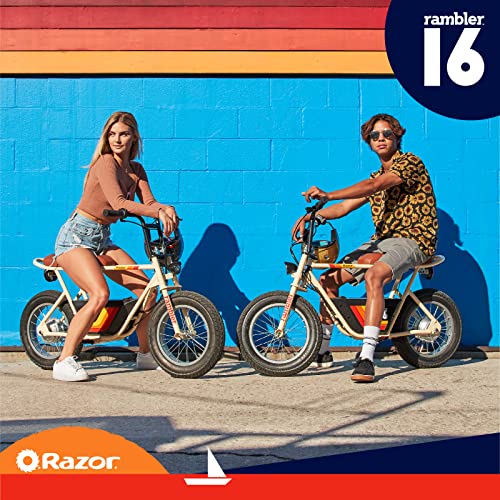 Razor Rambler 16 – 36V Electric Minibike with Retro Style, Up to 15.5 MPH, Up to 11.5 Miles Range & Retrospec Dakota Bicycle/Skateboard Helmet for Adults - Commuter, Bike, Skate, Scooter