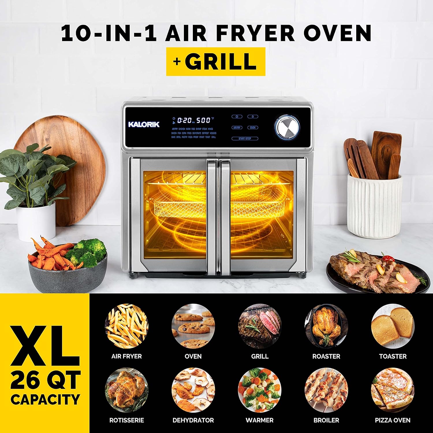 Kalorik MAXX 26 Quart Digital Air Fryer Oven Grill, Stainless Steel (AFO 47631 SS2)