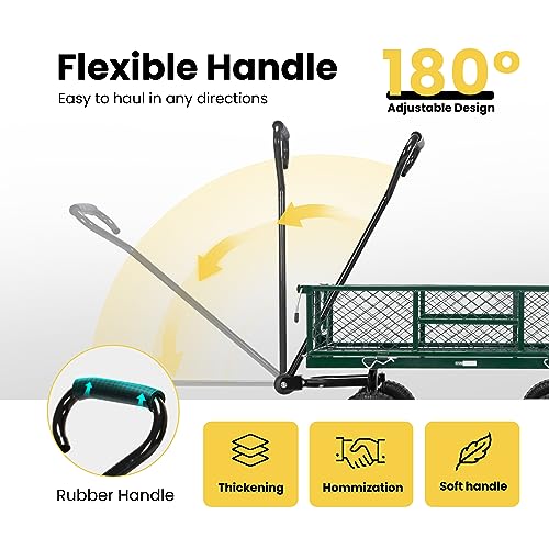 VIVOHOME Garden Cart Steel Heavy Duty 900 LBS Yard and Garden Wagon with 10 inch Tire and Handle Attach to ATV or Tractor Black