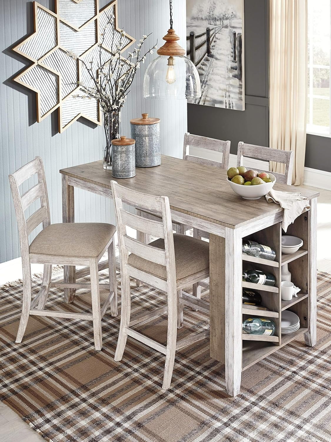 Signature Design by Ashley Casual Skempton Counter Height Dining Table  White/Light Brown