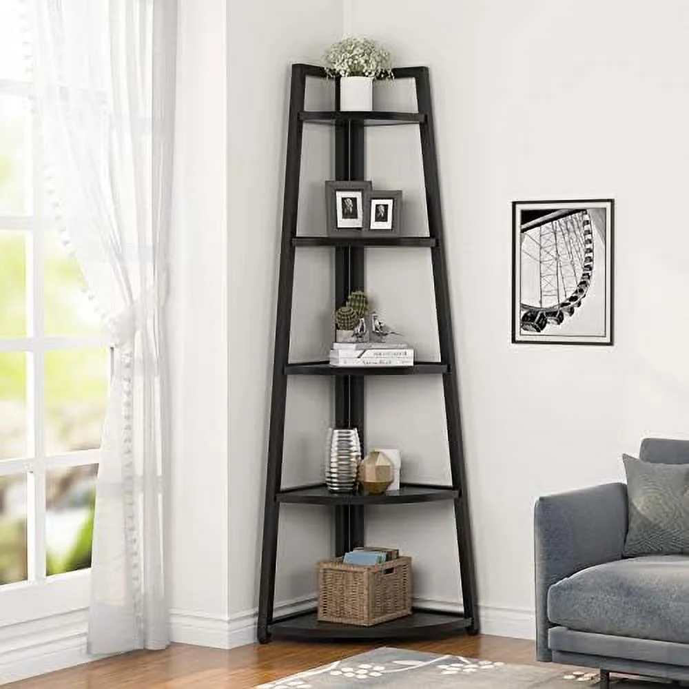 FDIGLUL 70 inch Tall Corner   5 Tier Modern Corner Bookshelf Bookcase Industrial Corner Ladder  Plant Stand for Living Room  Kitchen  Home Office (White) - Curated Treasures Market