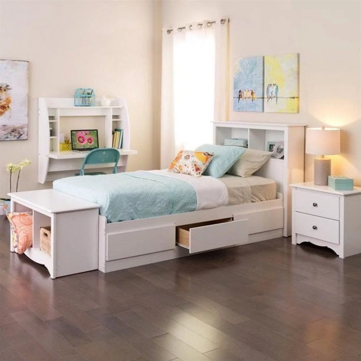 Prepac Floating Desk - Versatile Wall Mounted Desk for Small Spaces, Efficient Computer Desk with Storage, White Wall Desks, Perfect for Modern Homes