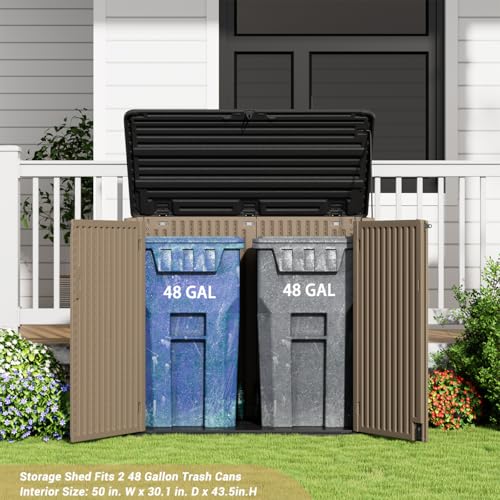 KINYING Horizontal Outdoor Storage Shed,47 Cu.ft Resin Outdoor Storage Cabinet Waterproof for Garden/Patio/Backyards
