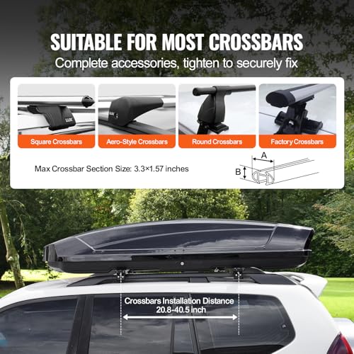 VEVOR Rooftop Cargo Carrier, 18 Cubic Feet Roof Cargo Box, ABS Hard Shell Roof Box, with Dual-Sided Opening and 2 Reinforced Straps, Aerodynamic, Suitable for most Crossbar, for Car, Wagon, SUV, Black