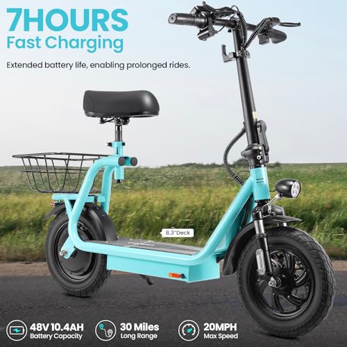 Caroma Electric Scooter with Seat,1200W Peak Motor,LED Display & 3 Speed Modes,30 Miles Max Range,Height Adjustable Seat & Foldable Electric Scooter with Basket,Front Suspension & Storage Hook