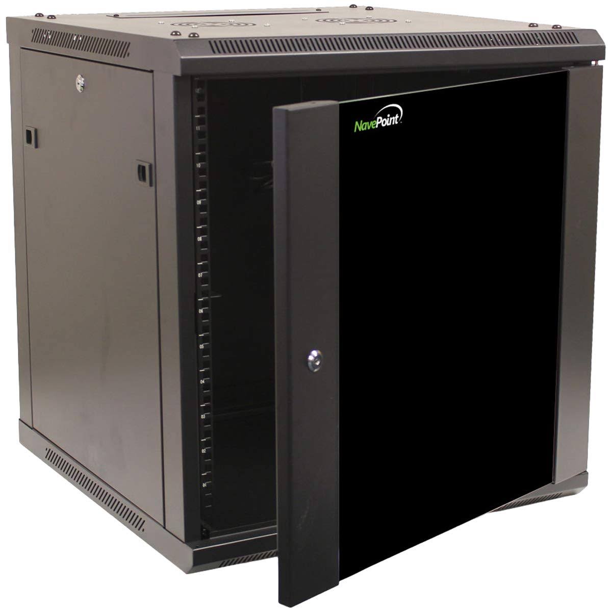 Navepoint 12U Wall Mount Network Server 600mm Depth Cabinet Rack Enclosure Glass Door Lock - Megean