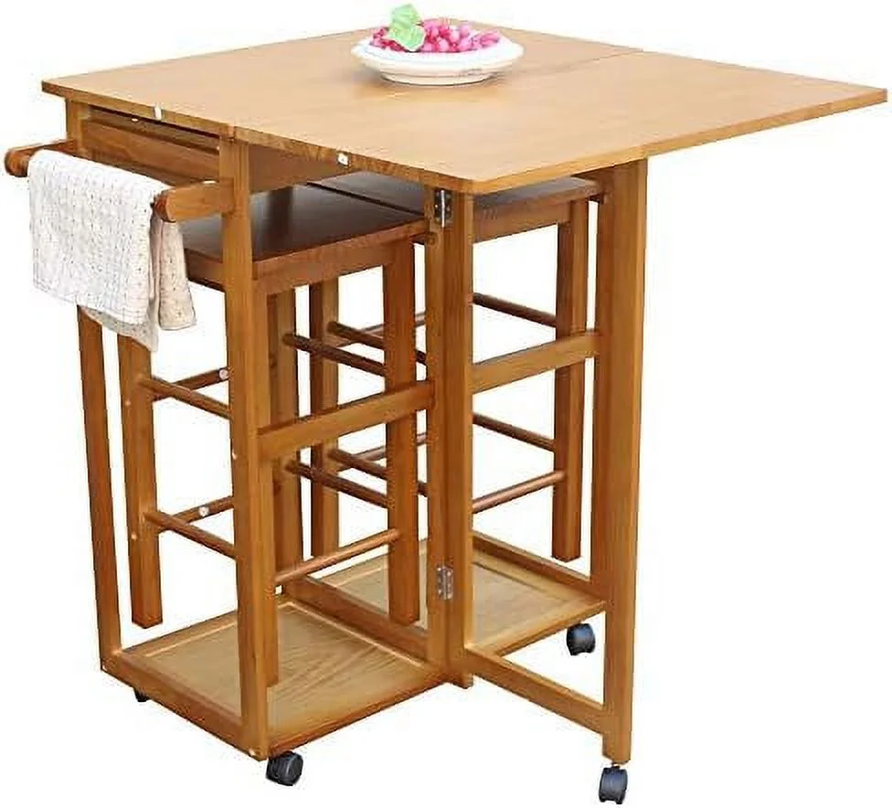 HJZBNONE 3 Piece Drop Leaf Dining Tables for Small Spaces  Small Rolling Dining Table Set for 2 with 2 Drawers  Space Saving Dining Table with 2 Chairs and Handle for Kitchen and Dining R